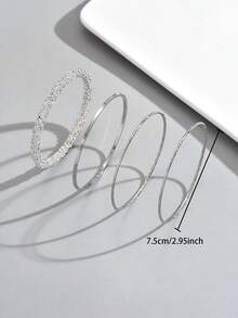4pcs/Set Minimalist Fashionable Metal Rhinestone Round Bangle Bracelets, Suitable For Daily Wear