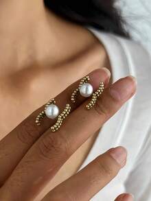 优雅的镀铜环状耳环，适合日常佩戴、约会和聚会 - 金色 - 查看 3