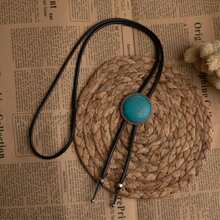8pcs Unique Bolo Tie, Comfortable Sweater Chain, Turquoise, Korean Wax Line Necklace, Geometric Pattern Feather Pendant Brooch