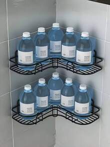 Rust-Proof Stainless Steel Corner Shower Caddy, Includes Double Hook Adhesive Strips, Multi-Tier Wall Mounted Bathroom Organizer For Shampoo, Conditioner And Cosmetics, Space-Saving Design, Durable Black Finish, Suitable For Modern Bathrooms, Shower Shelf