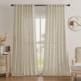 1 pieza, Cortinas de tul de lino beige imitación grueso que filtran la luz para sala de estar, dormitorio, estilo rústico, decoración de cortinas semitransparentes con textura