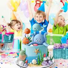 21 件海底蛋糕装饰，海洋动物蛋糕装饰，带蛋糕球装饰，适用于海洋主题派对、美人鱼派对、海底主题派对生日派对用品 - 彩色 - 查看 8