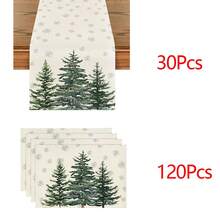 1pc/Set, Pine Tree & Snowflake Christmas Linen Table Runner, Table Runner & Placemat Set, 13*72 Inches/12*18 Inches Seasonal Kitchen Dining Table Decor, Christmas Party Decoration, Home Decor - Green - View 10