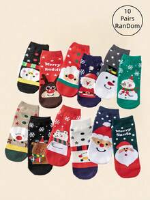 1/10 Pairs Women's Random Christmas & Holiday Cartoon Cute Ankle Socks - Multicolor - View 7