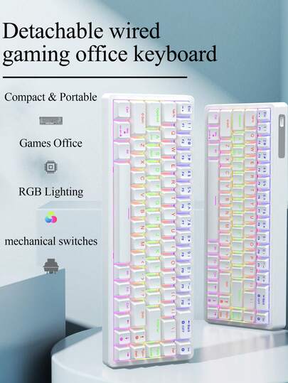 CHANGXIE F68 Gaming Keyboard, 68%, Wired RGB Lighting Effect Mini Keyboard, Red Switch, Waterproof Compact, Anti-Ghost Conflict, Multi-Key Conflict-Free 68-Key Usb Wired, Mechanical Keyboard, Suitable For PC Laptop Windows Gamers