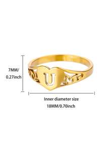 1 PC Vintage Hollow Heart Initial Letter Rings For Women Gold Color Stainless Steel A-Z Letter Ring Elegant Wedding Jewelry Gift - Gold - View 17