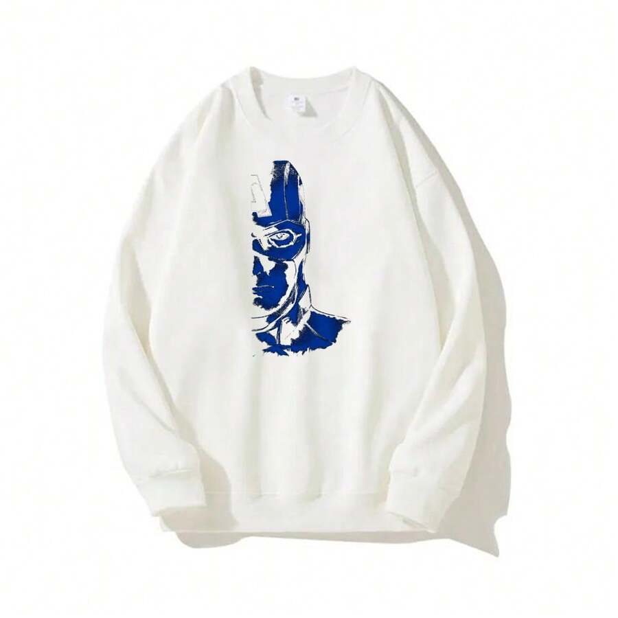 Captain-AmericaS Pullover Sweatshirts Unisex Long Sleeve O-Neck Casual Top Sweatshirt Men & Women Graphic Sweatshirts Printed Funny Sweatshirts Spring Autumn And Winter Streetwear Clothes For Male & Female - 白色 - 查看 1