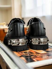 New Men's Heavy Metal Thick Sole High-Top Punk Gothic Dark Motorcycle Boots, Thick Sole Casual Platform Sneakers, Niche Design Shoes - màu đen - Xem 3