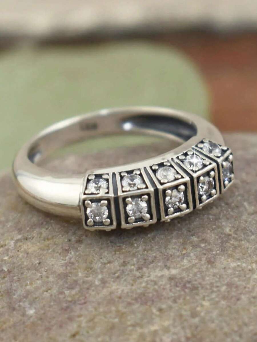 1 Stück Boho-Stil Vintage Silberfarben Kubikzirkonia Damen Ring, geeignet für Hochzeit, Verlobung, Versprechen, Alltag