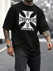 Camiseta gráfica para hombre, diseño genial de cruz de motocicleta, camisa casual de verano, elegante camiseta de manga corta, cómoda mezcla de algodón, estampado único, regalo perfecto para motociclistas, moderna y actual, material de alta calidad, tela transpirable, lavable a máquina, duradera y de larga duración. - Negro - Ver 2