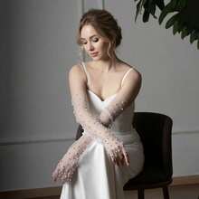 1 Pair Minimalist Bridal Wedding Dress Sheer Mesh Fabric Faux Pearl Arm Decor Gloves, Bridal Accessory
