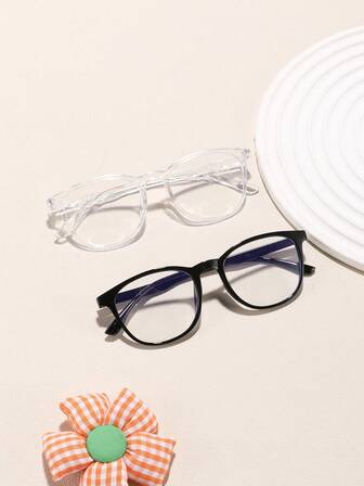 2 PCS Teen's 14-16Y Acrylic Casual Square Frame Anti Blue Light Black Glasses,Lightweight Clear Glasses For Daily Reading Use And Everyday Use