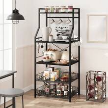 Tzou 5-Tier Freestanding Kitchen Bakers Rack - 57.4" Industrial Microwave Stand W/ Wire Baskets, Adjustable Feet & Anti-Tip, Coffee Bar Station For Small Spaces - màu đen - Xem 7