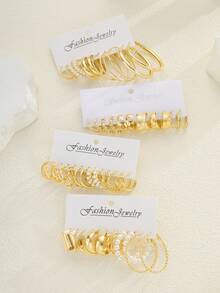 48/24/12pcs Elegant Metal Earring Set For Women, Faux Pearl Earrings, Geometric C-Shaped Stud Earrings, Suitable For Daily Wear, Parties, Holidays, Gift Set