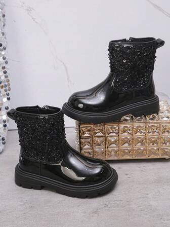 1 Pair Unisex Kids Cute Fashion Shiny Sequin Boots, Warm Academy Outdoor Boots, Casual Boots For Toddlers, Suitable For All Seasons