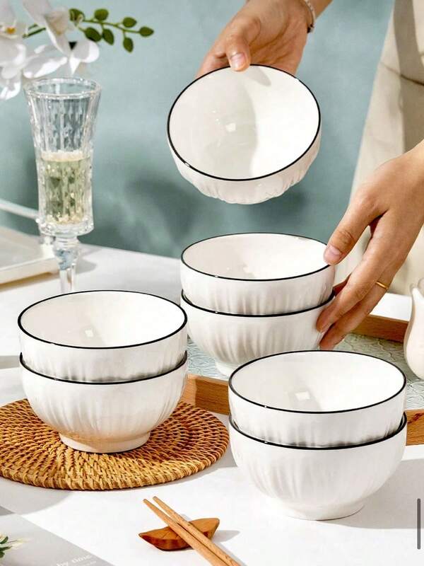 4pcs 4.5-Inch Ceramic Rice/Cereal Bowls, Dishwasher/Microwave/Oven Dinnerware Set For Grains, Rice, Salad, Pasta, Soup, Dessert - Suitable For Breakfast, Lunch, Dinner, Gatherings