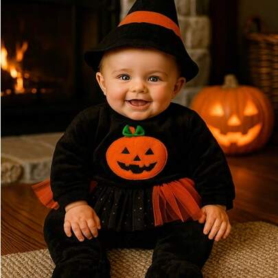 Baby Kisses Mameluco tipo disfraz Halloween para bebés, mameluco de manga larga con capucha