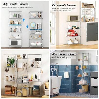 Shelf Unit 6 - Tier Wire Shelving Unit Metal Shelving Unit Standing Shelf Units, Heavy Duty Racking Shelves Storage With Adjustable Leveling Feet 21.3