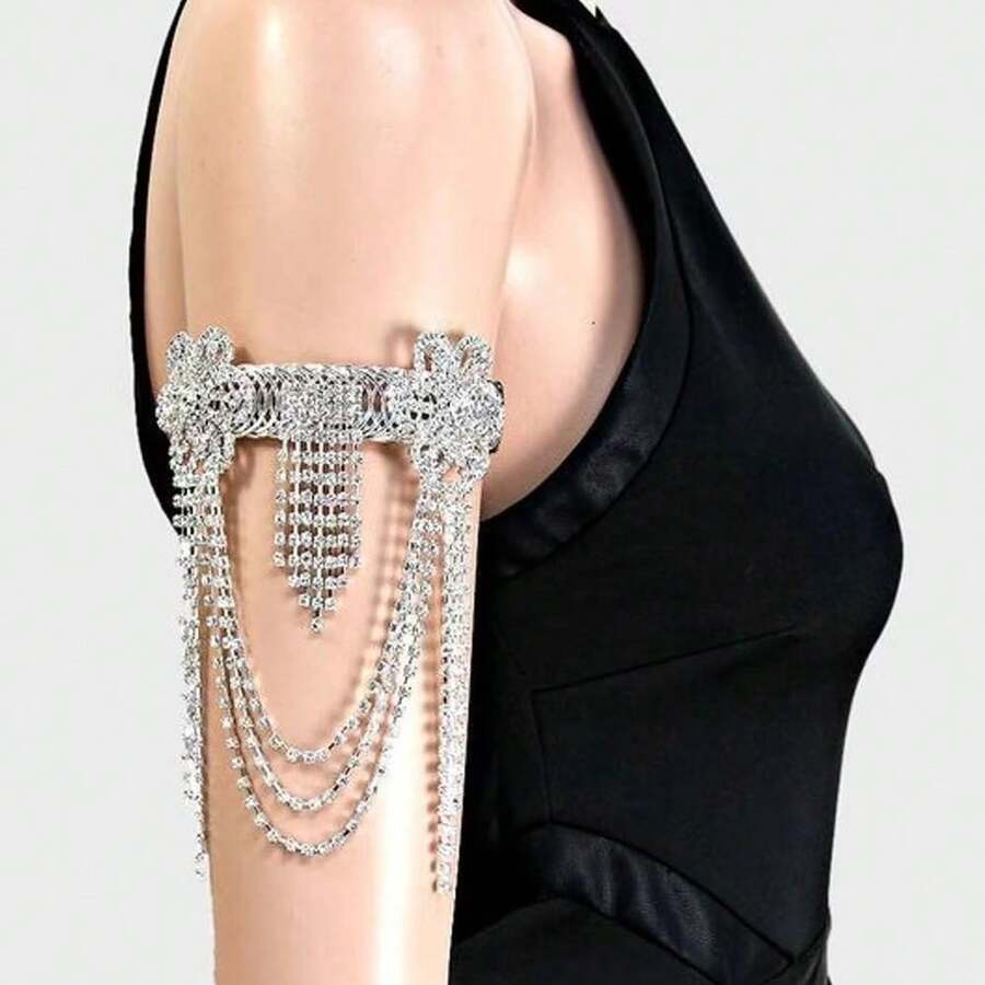 1pc Fashionable Floral Tassel Rhinestone Arm Bracelet, Party Accessory