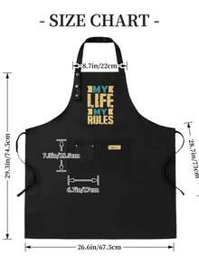 High Quality Chef Apron With Text/Logo Printing - Heavy-Duty Cooking Baking Workwear, Adjustable Waist/Tie, Golden/Black Digital Print (No Pockets) For Restaurants, Kitchens & Gifts - Durable Aprons For &, Shoulder Apron, Overhead Apron, Apron With Pocket, Apron For Service, Apron With Pockets, Aesthetic Apron, Apron For Aesthetics, Half Apron, Waffle Apron, Thick Apron, Apron Short, Cross Back Apron, Washable Apron, Apron For Cooking, Apron Coffee, Short Apron, Apron Cooking - 黑色 - 查看 4