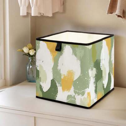 1 pieza Caja de almacenamiento abierta con patrón de pintura al óleo de dibujos animados, contenedor de almacenamiento apilable, diseño duradero y multiusos de estilo cajón, ahorra espacio para el hogar, dormitorio, organización del hogar, almacenamiento debajo de la cama