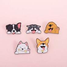4pcs/Set Cute Animal Brooches, Versatile Dog Corgi, Cat, Husky Metal Badges In Korean/Japanese Style