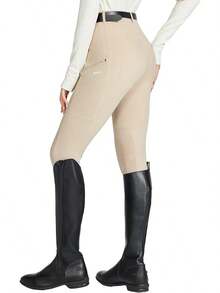 Willit Women's Horse Riding Pants Knee-Patch Equestrian Breeches Horseback Schooling Tights Zipper Pockets - 淺卡其色 - 查看 3