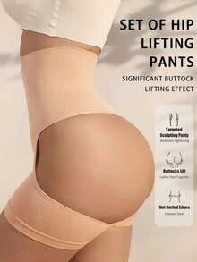 2 PCS 3d Peach Buttocks Buttocks Pants Buttocks And Abdomen Pants Body Shaping Exposed PP Buttocks Waist And Abdomen Shaping Medium And High Waist Underwear - Apricot - View 5