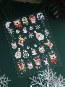 2 Stücke Glitzer Weihnachts 5D Prägung Nail Art Aufkleber Dekor Weihnachtsmann Pinguin Hirsch Schneeflocken Kugel Schal Feiertags Designs selbstklebende DIY Slider Maniküre Nail Art Zubehör Geschenk für Frauen Mädchen