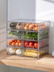 1pc Slide-Out Transparent Storage Box, Refrigerator Freezer Vegetable Fruit Drink Organizer, Kitchen Food Preservation Without Cross-Contamination - Clear - View 7