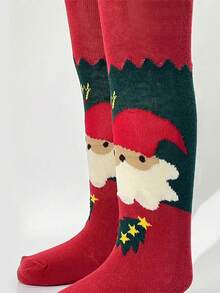 Girls' Christmas Tights, Christmas Color Matching Santa Claus Cartoon Design Holiday Pantyhose, Suitable For Christmas And New Year - Multicolor - View 9