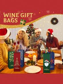 3/6/12pcs Christmas Wine Gift Bags With Handles, Reusable Thick Christmas Wine Bottle Wrapping Paper Bags, Perfect Holiday Birthday Party Bags For Wine, Champagne, Whiskey, Christmas Gifts, Home Decoration, Assorted Colors And Styles - Multicolor - View 6