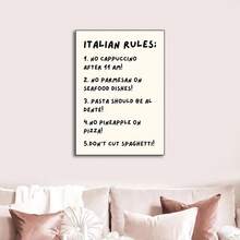 1Pc Canvas Poster - Italian Rules Typography Art Print, Modern Retro Art Deco Style Frameless Poster For Home Office, Living Room, Kitchen - Ink On Canvas Wall Hanging Decor, Indoor Use Only No Frame