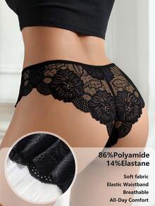 5 sztuk damskich seksownych koronkowych majtek typu stringi z niskim stanem i wycięciem w kształcie kokardy - Wielokolorowe - Zobacz 5