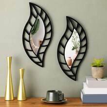 2 Pcs Decorative Mirror Wall Decor Leaf Teardrop Mirror Wall Mounted Decorations For Living Room Bedroom Bathroom Vanity Entryway Office