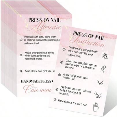 200 Pieces Press On Nail Instruction Application Kit Cards 2x 3.4 Inches Press On Nail Cards Aftercare Instruction Guides Supplies How To Apply And Remove Supplies