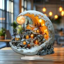 波西米亚月光村庄场景亚克力装饰件，25.4x20.32 厘米 - 适用于家庭和办公室的多功能桌面展示品，理想的圣诞礼物，非常适合客厅、门廊和卧室装饰 - 彩色 - 查看 2