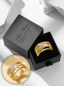 Gift Box Set Elegant Cubic Zirconia Line Wrapped Silver Ring, Fashionable Jewelry For Women, Suitable For Wedding, Valentine's Day Gift - Gold-cross Lines - View 7