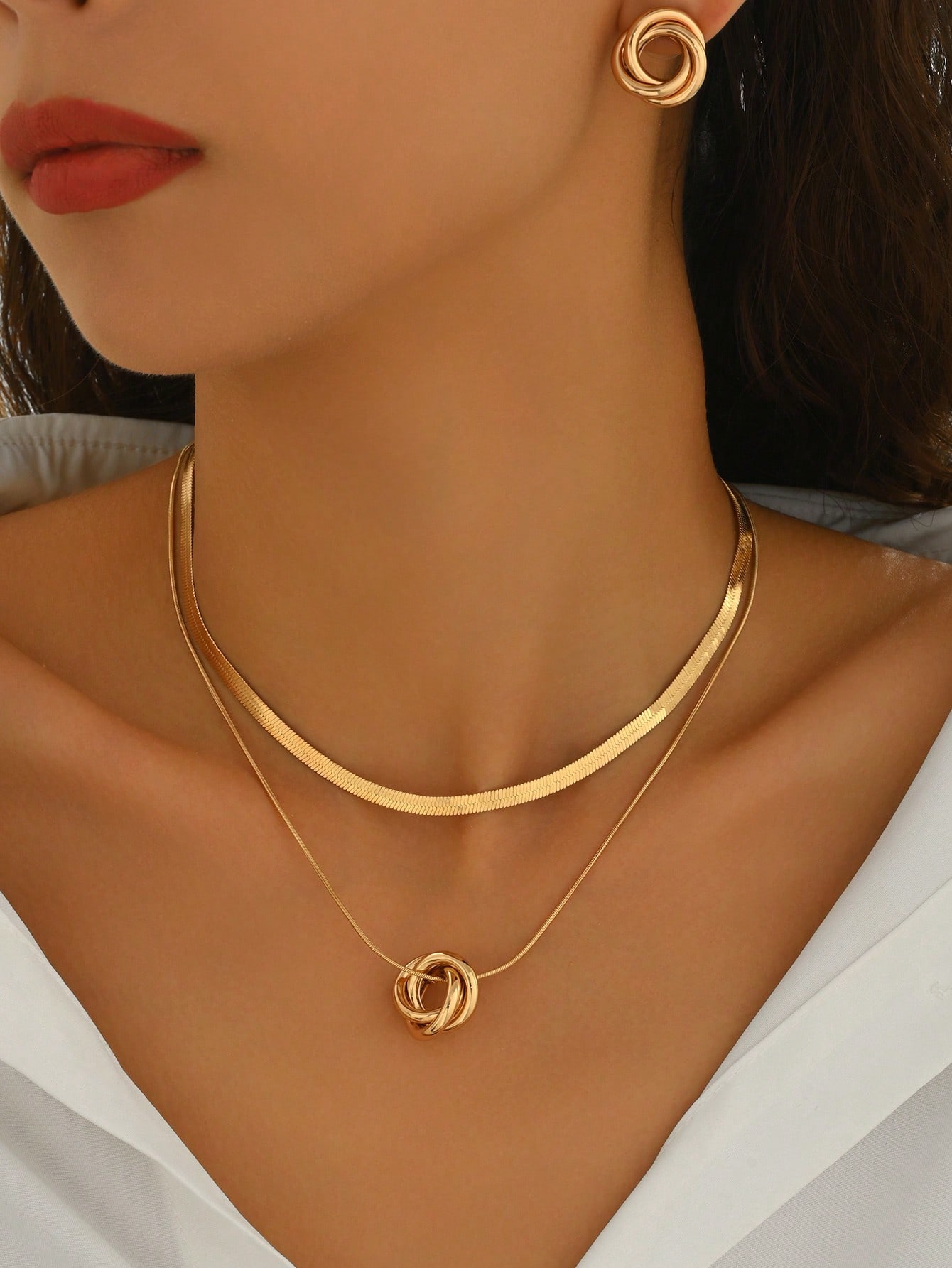 3 قطع طقم مجوهرات قلادة + أقراط أنيقة للنساء، سلسل...