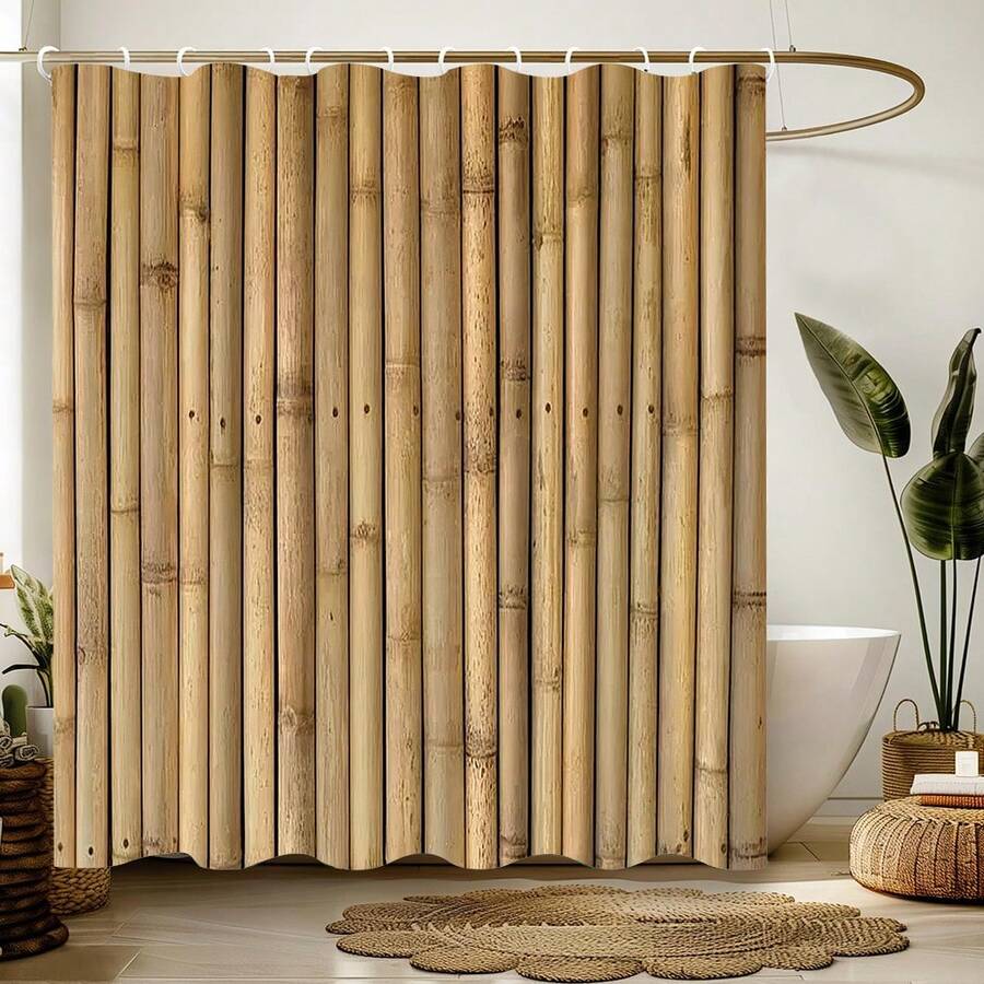 Elegant Bamboo Fence Shower Curtain - Waterproof & Anti-Fog, Includes Hooks, Machine Washable Polyester Bathroom DecorChristmas Decor