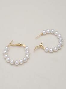 Clariva 1 Pair Fashion Elegant Bohemian Style Faux Pearl Hoop Earrings Winter Gifts - Multicolor - View 1