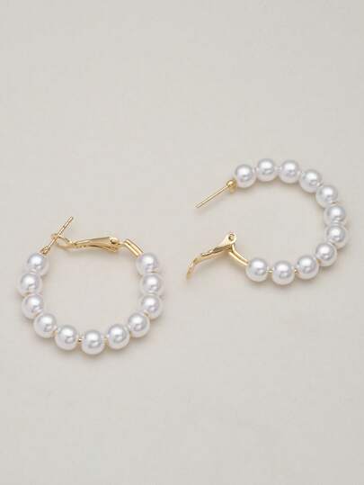 Clariva 1 Pair Fashion Elegant Bohemian Style Faux Pearl Hoop Earrings Winter Gifts