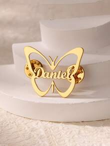 Customized Engraved Butterfly Name Brooch - Stainless Steel Elegant Vintage Accessory, Personalized Mother's Day Gift, All-Season Party Decoration, Classic Design, Gold Plated - Multicolor - View 4