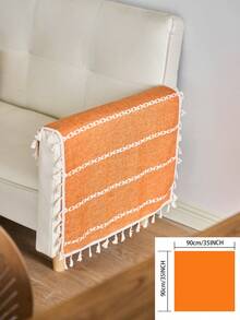 1pc Orange Geometric Striped Embroidered Tablecloth, American Style, Suitable For Kitchen, Dining Table, Coffee Table, Office Desk, Cabinet, Small Appliances, Home Decor, All Seasons - Orange - View 10