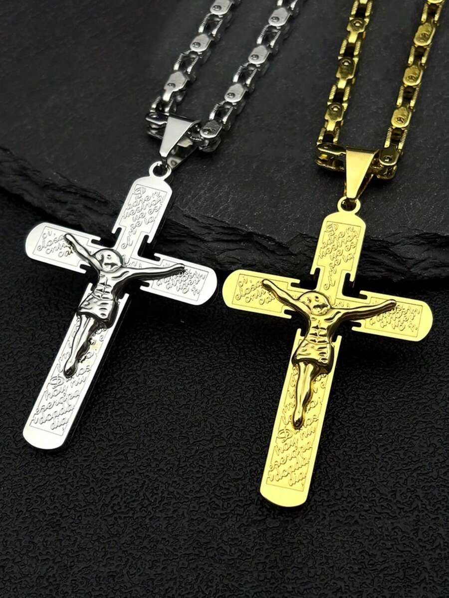 Punk Hip Hop Rock Jesus Crucifix Cross Necklace For Women Men Stainless Steel Gold Silver Color Chain Prayer Jewelry Party Gift - Necklace - View 1