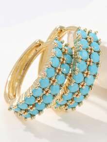 1 Pair Luxury Vintage Geometric Earrings - Gold With Synthetic Turquoise, Suitable For Weddings, Parties And Daily Wear - Birthday And Holiday Gift, Vintage Earrings, Wedding Jewelry, Classic Style, Durable