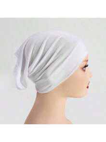 1pc Women Plain Color Tube Cap Hijab Headwear Headband For Abaya Daily Under Cap Veiled Clothes C9WA - 白色 - 查看 12