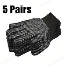 5 Pairs Unisex Anti-Slip Polyester Knit Gloves | 5 Pairs | Breathable & Durable, Suitable For Cycling, Driving, Barbecue | Machine Washable | Black, Textured Grip | Ideal For Outdoor Activities, Bicycle Gloves
