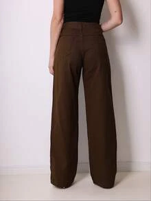 Women's Wide Leg Jeans, High Waist, Butt Lifting, 2025 - 咖啡棕 - 查看 3