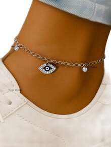 Tornozeleira Estrela Mar Pontos Luz Pedrinhas Zirconia Olho